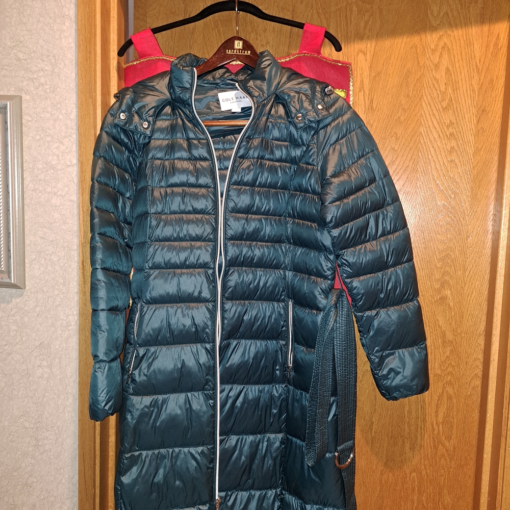 Cole Haan Women's Deep Hunter/Emerald Green Puffer Hooded Coat